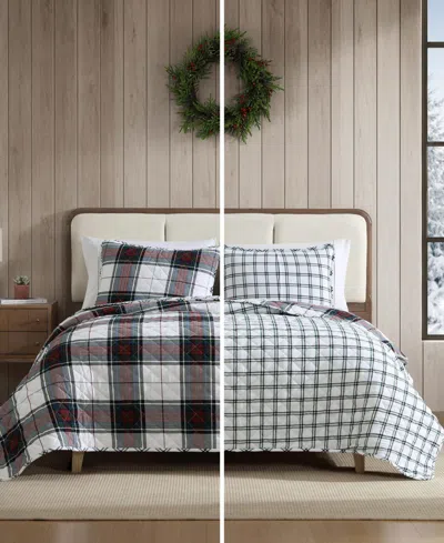 Eddie Bauer Closeout!  Holiday Plaid Flannel Cotton Reversible 3-pc. Quilt Set, Full/queen In Red
