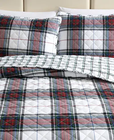 Eddie Bauer Closeout!  Holiday Plaid Flannel Cotton Reversible 3-pc. Quilt Set, Full/queen In Red