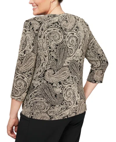 Alex Evenings Plus Size Glitter-print Jacket & Top Set In Black