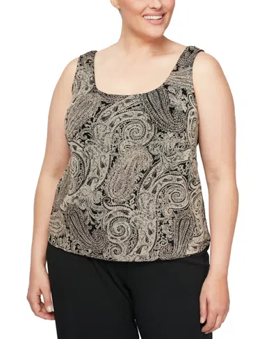 Alex Evenings Plus Size Glitter-print Jacket & Top Set In Black