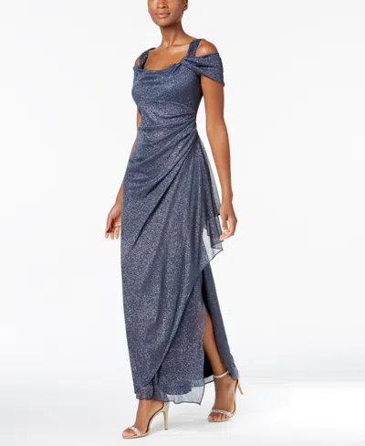 Alex Evenings Cold-shoulder Draped Metallic Petite Gown In Multi