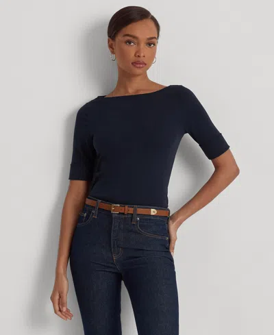 Ralph Lauren Petite Stretch Boatneck Top In Blue