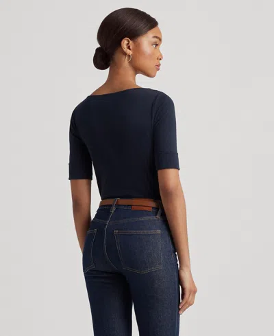 Ralph Lauren Petite Stretch Boatneck Top In Blue