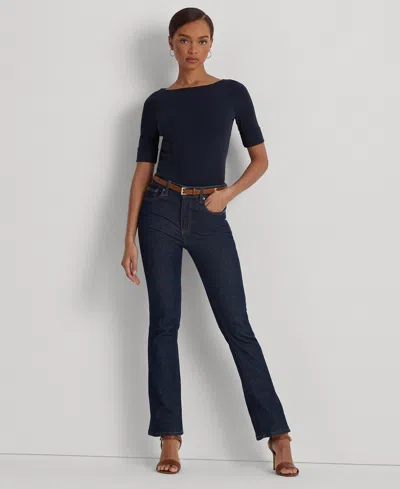 Ralph Lauren Petite Stretch Boatneck Top In Blue