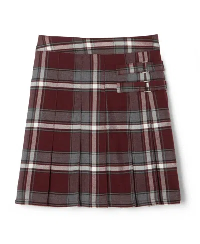 French Toast Toddler Girls Adjustable Waist Plaid Two-tab Scooter Plaid Skirt In Burgundy