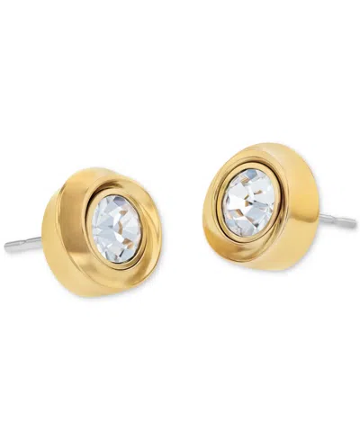 Calvin Klein Stainless Steel Cubic Zirconia Twisted Bezel Stud Earrings In Gold