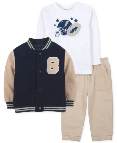 Baby Essentials Baby Boys Varsity Jacket, Football T-shirt & Pants, 3 Piece Set In Multi