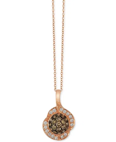Le Vian Chocolate Diamond (1/4 Ct. T.w.) & Vanilla Diamond (1/10 Ct. T.w.) Halo Cluster 18" Pendant Necklace In Gold