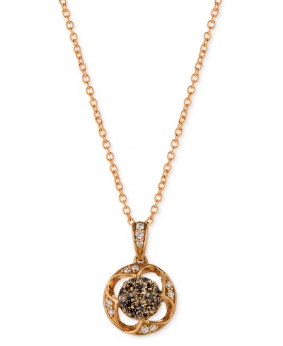Le Vian Chocolatier Chocolate Diamond & Vanilla Diamond Open Halo Cluster 18" Pendant Necklace (1/3 Ct. T.w. In Gold