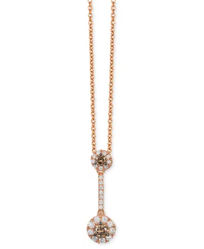 Le Vian Chocolatier Chocolate Diamond & Vanilla Diamond Double Drop Halo 18" Pendant Necklace (1/3 Ct. T.w.) In Gold