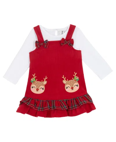 Rare Editions Baby Girls 2-piece Long Sleeves Top And Jumper Set In Red