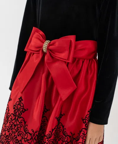 Rare Editions Girls 2t-6x 2-piece Mini Bag And Long-sleeve Jewel Bow Dress Set In Red