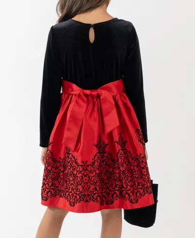 Rare Editions Girls 2t-6x 2-piece Mini Bag And Long-sleeve Jewel Bow Dress Set In Red