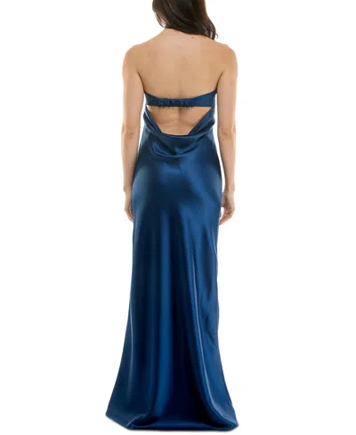 Emerald Sundae Juniors' Strapless Drape-back Satin Gown, Created For Macy's In Blue