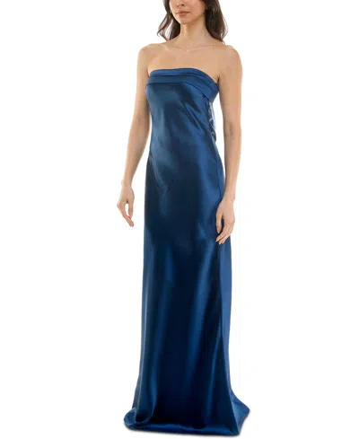 Emerald Sundae Juniors' Strapless Drape-back Satin Gown, Created For Macy's In Blue