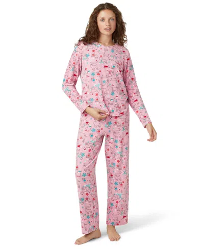 Hue Women's Waffle Fleece Pajama Set In Pink