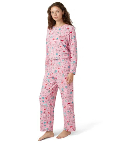 Hue Women's Waffle Fleece Pajama Set In Pink