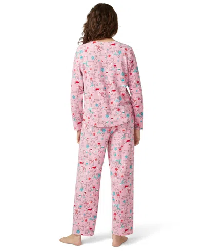 Hue Women's Waffle Fleece Pajama Set In Pink
