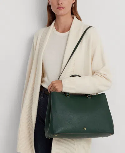 Ralph Lauren Crosshatch Leather Large Hanna Satchel In Green