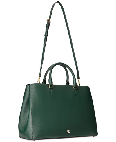 Ralph Lauren Crosshatch Leather Large Hanna Satchel In Green
