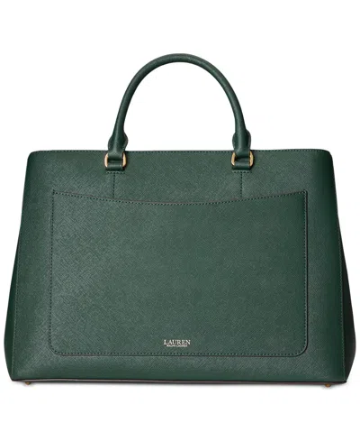 Ralph Lauren Crosshatch Leather Large Hanna Satchel In Green