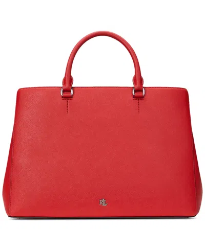 Ralph Lauren Crosshatch Leather Large Hanna Satchel In Red