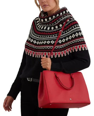 Ralph Lauren Crosshatch Leather Large Hanna Satchel In Red
