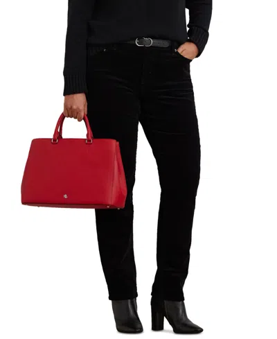 Ralph Lauren Crosshatch Leather Large Hanna Satchel In Red