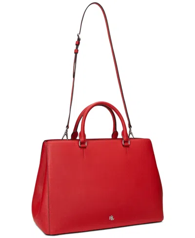 Ralph Lauren Crosshatch Leather Large Hanna Satchel In Red