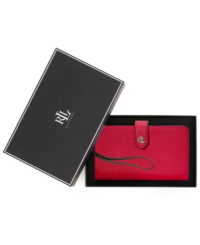 Ralph Lauren Crosshatch Leather Tech Wristlet In Red