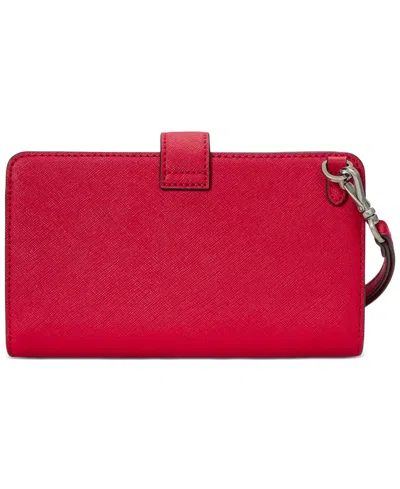 Ralph Lauren Crosshatch Leather Tech Wristlet In Red
