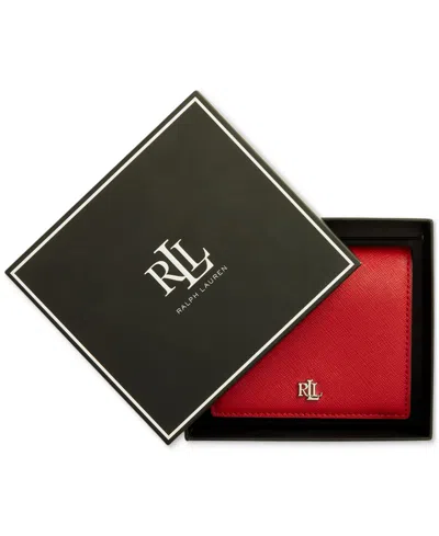 Ralph Lauren Crosshatch Leather Compact Wallet In Orange