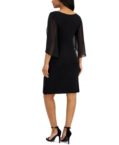 Connected Petite Chain-detail Sheer-sleeve Sheath Dress In Black
