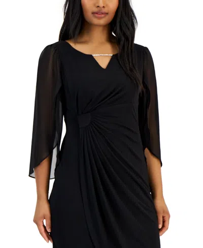 Connected Petite Chain-detail Sheer-sleeve Sheath Dress In Black