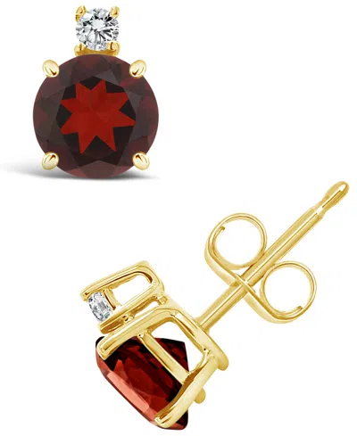 Macy's Garnet (1-1/3 Ct. T.w.) And Diamond Accent Stud Earrings In 14k Yellow Gold In Gold