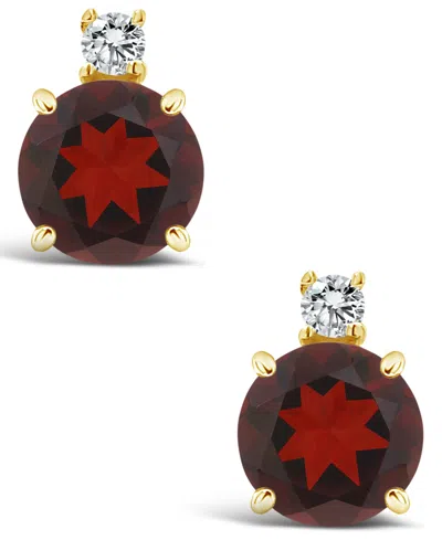 Macy's Garnet (1-1/3 Ct. T.w.) And Diamond Accent Stud Earrings In 14k Yellow Gold In Gold