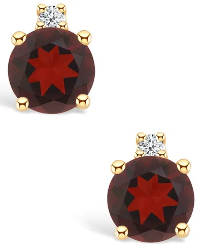 Macy's Garnet (3/4 Ct. T.w.) And Diamond Accent Stud Earrings In 14k Yellow Gold In Gold