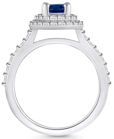 Macy's Sapphire (1-1/2 Ct. T.w.) & Diamond (5/8 Ct. T.w.) Oval Double Halo Ring In 14k Gold In Blue