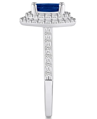 Macy's Sapphire (1-1/2 Ct. T.w.) & Diamond (5/8 Ct. T.w.) Oval Double Halo Ring In 14k Gold In Blue