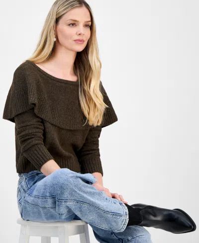 And Now This Petite Cape-overlay Long-sleeve Sweater, Macy's Exclusive In Green