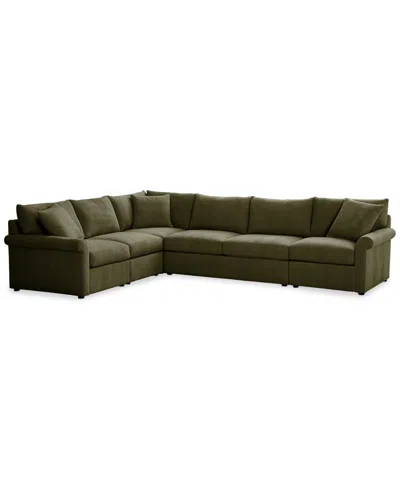 Macy's Closeout! Wrenley 137" 5-pc. Fabric L-shape Modular Sectional Sofa, Created For  In Green
