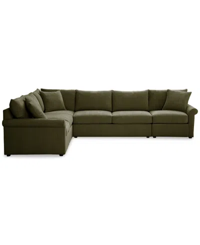 Macy's Closeout! Wrenley 137" 5-pc. Fabric L-shape Modular Sectional Sofa, Created For  In Green