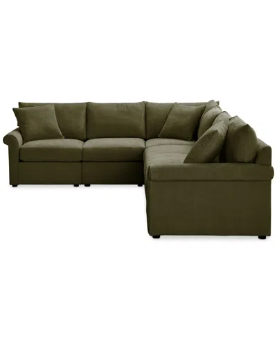 Macy's Closeout! Wrenley 137" 5-pc. Fabric L-shape Modular Sectional Sofa, Created For  In Green
