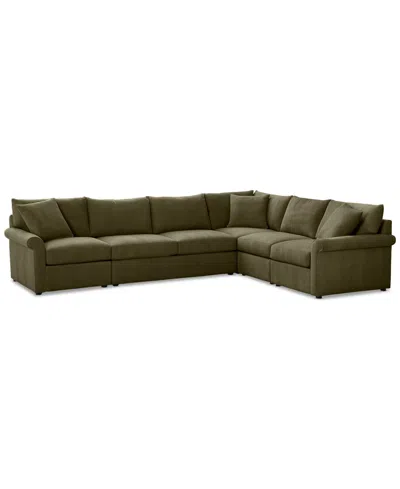 Macy's Closeout! Wrenley 137" 5-pc. Fabric L-shape Modular Sectional Sofa, Created For  In Green