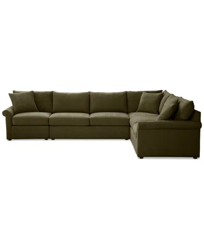 Macy's Closeout! Wrenley 137" 5-pc. Fabric L-shape Modular Sectional Sofa, Created For  In Green