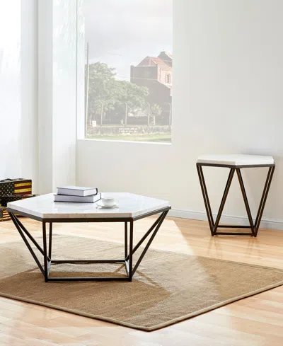 Macy's Steve Silver Corvus 24" Hexagonal Shape Marble Top End Table