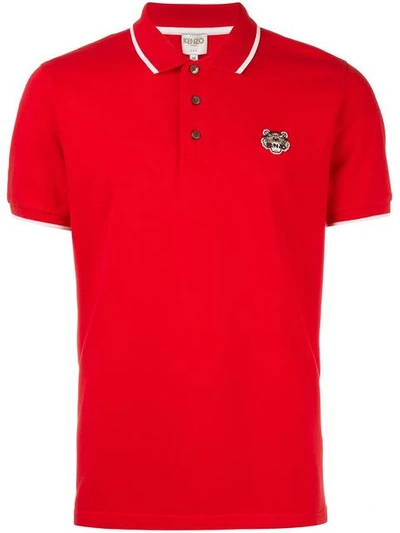 Kenzo Tiger Crest Cotton Polo Shirt In Red