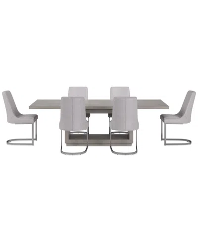 Macy's Tivie 7 Pc Dining Set (rectangular Table + 6 Dining Chairs), Created For  In Gray