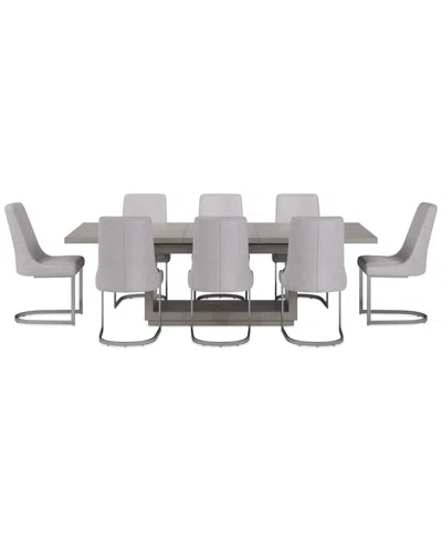 Macy's Tivie 9 Pc Dining Set (rectangular Table + 8 Dining Chairs), Created For  In Gray