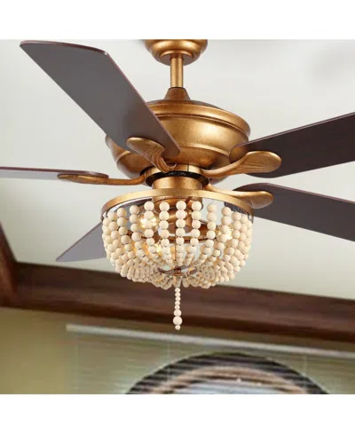 Jonathan Y Erin 52" 3-light Rustic Farmhouse Iron, Wood Bead Mobile-app, Remote-controlled Led Ceiling Fan
